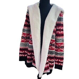Almost Famous Hooded Cardigan Sweater Fleece Hood Collar Size M